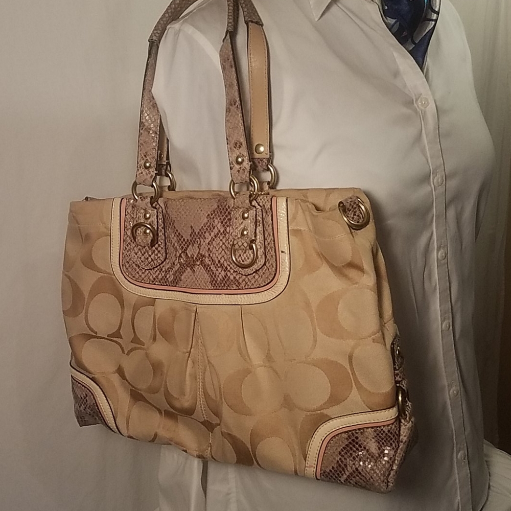 Coach C1320-F24889 Sig snake skin trim handbag